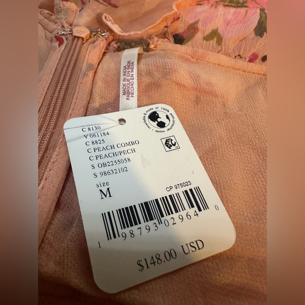 227. FREE PEOPLE Marney Mini Dress babydoll in Peach combo NWT $148 - Picture 9 of 10